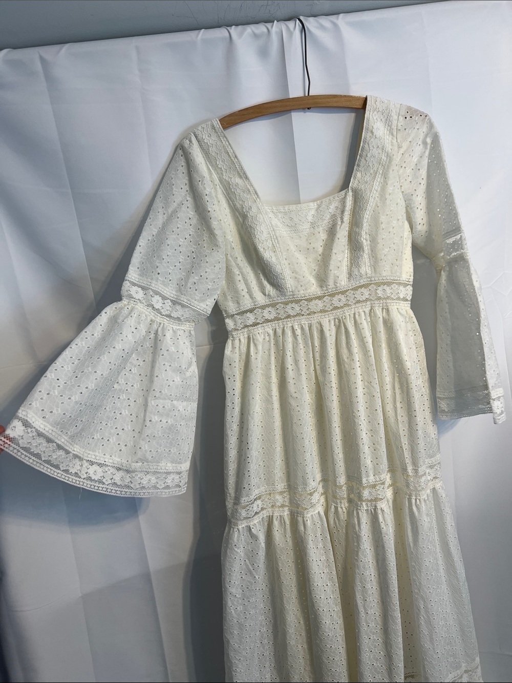 Vintage Cream lace Eyelet Maxi Dress